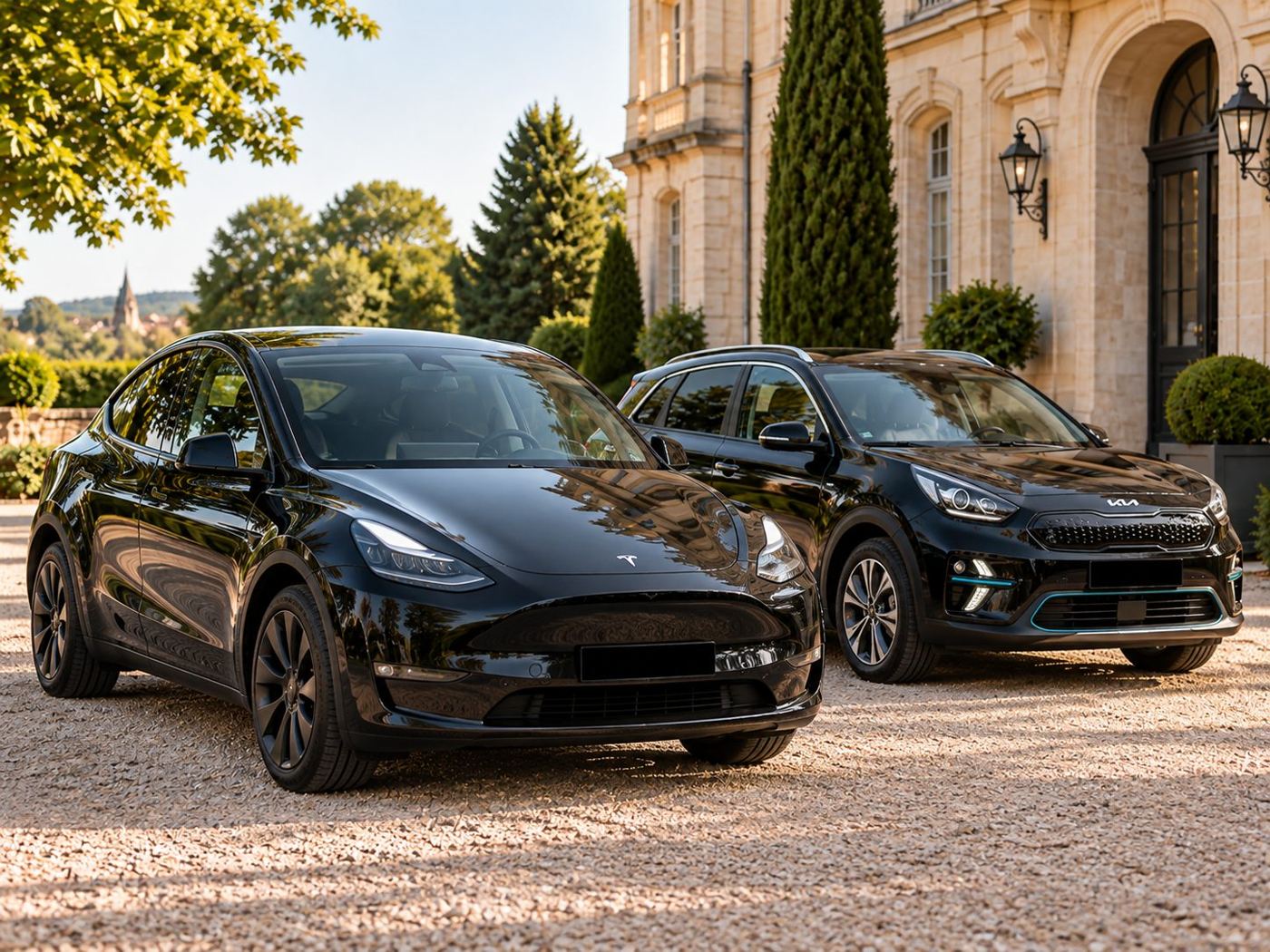 Premium sedans Tesla Model Y and Kia e-Niro, Prestige Move Amboise